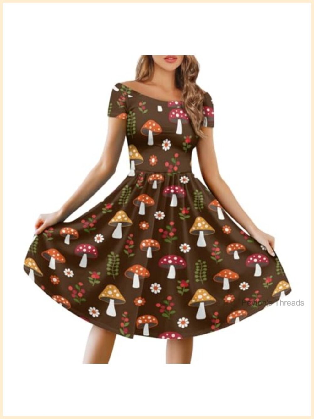 Women's Short Sleeve Ruffle Puff A-Line Midi Dress High Waist Casual